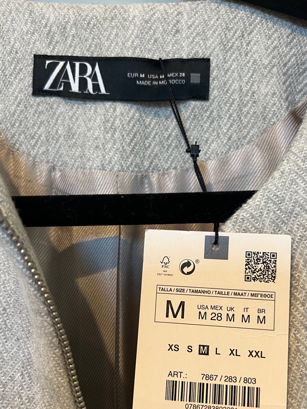 Zara Light Gray Longline Coat Women’s Zip Front Minimalist Midi Jacket Size Med - Picture 3 of 5